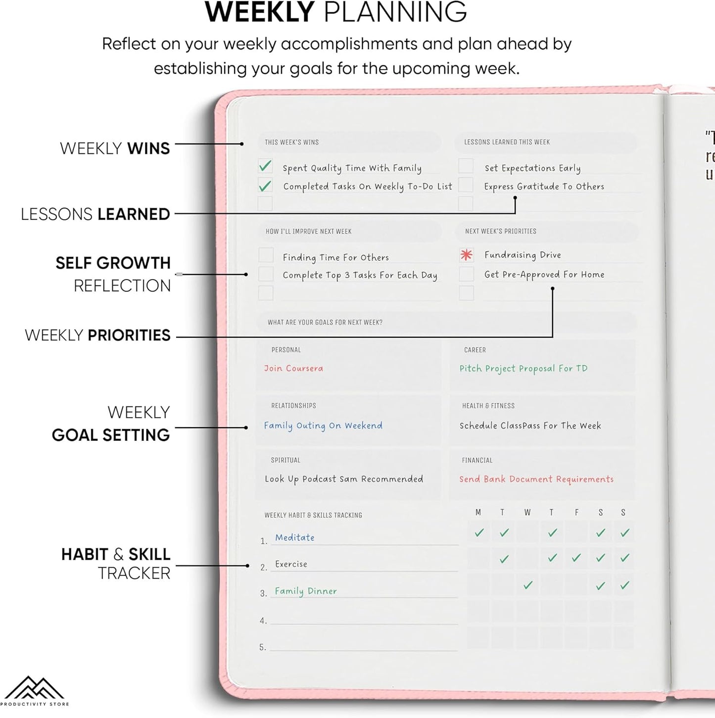 Undated, 2025 Planner, 5.8” x 8.3” - The #1 Productivity Planner to Achieve Your 2025 Goals - Planner 2025-2026 by PRODUCTIVITY STORE (A5, PINK)