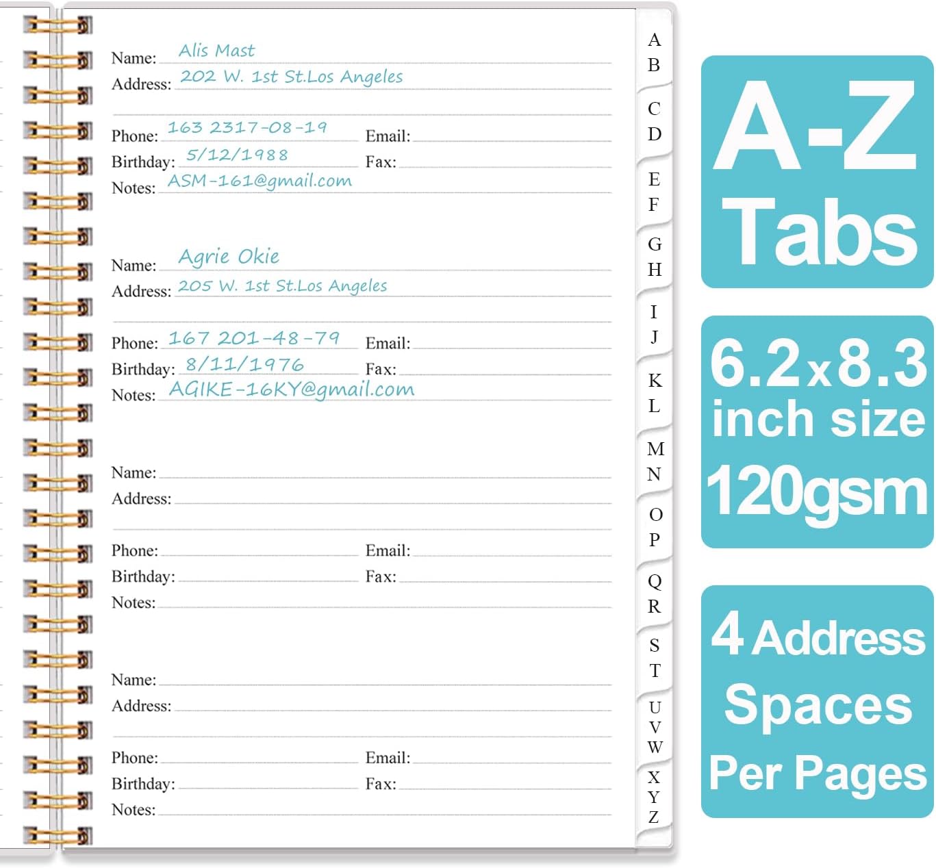 Address Book with Alphabetical Tabs - A5 Telephone & Address Book with Address Contacts, Special Date, Phone, Birthday & Internet Login Password for Home and Office, 6.2" x 8.5", Blue Watercolor