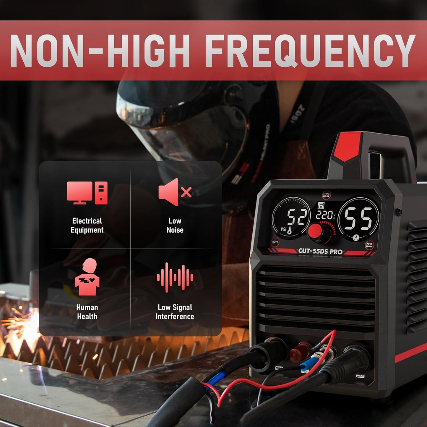 YESWELDER 55 Amp Plasma Cutter Non-High Frequency, Large LED Digital Display Non-Touch Pilot Arc, Digital DC Inverter 110/220V Dual Voltage Plasma Cutting Machine CUT-55DS PRO NEW