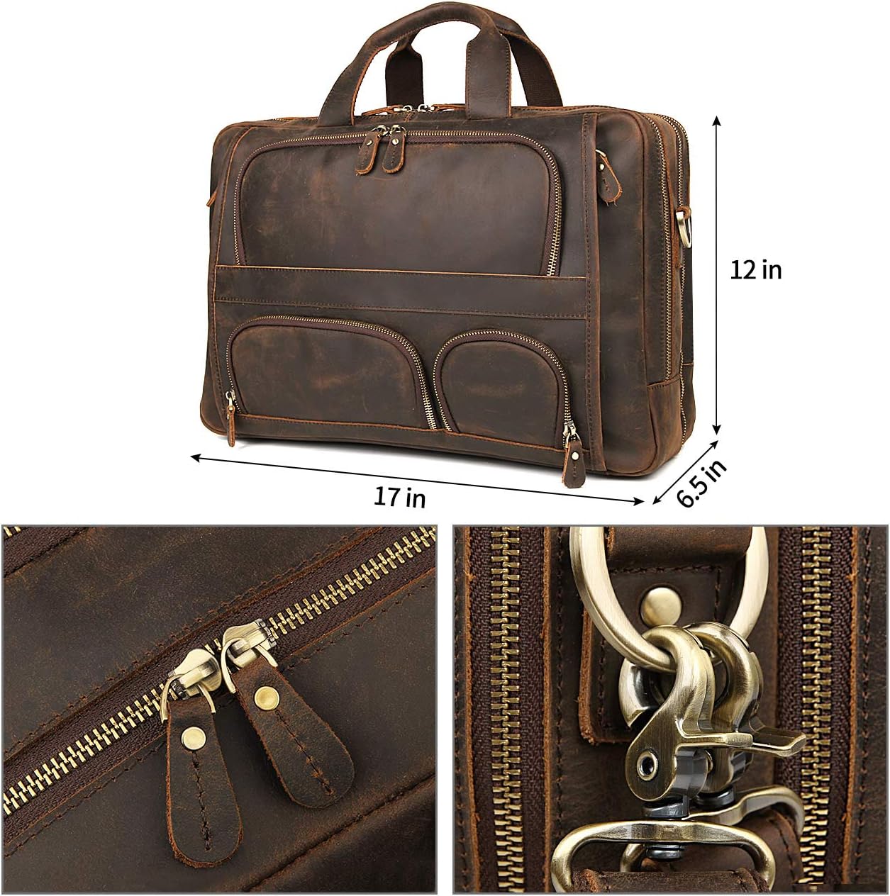 Augus Business Travel Briefcase Genuine Leather Duffel Bags for Men Laptop Bag fits 15.6 inches Laptop
