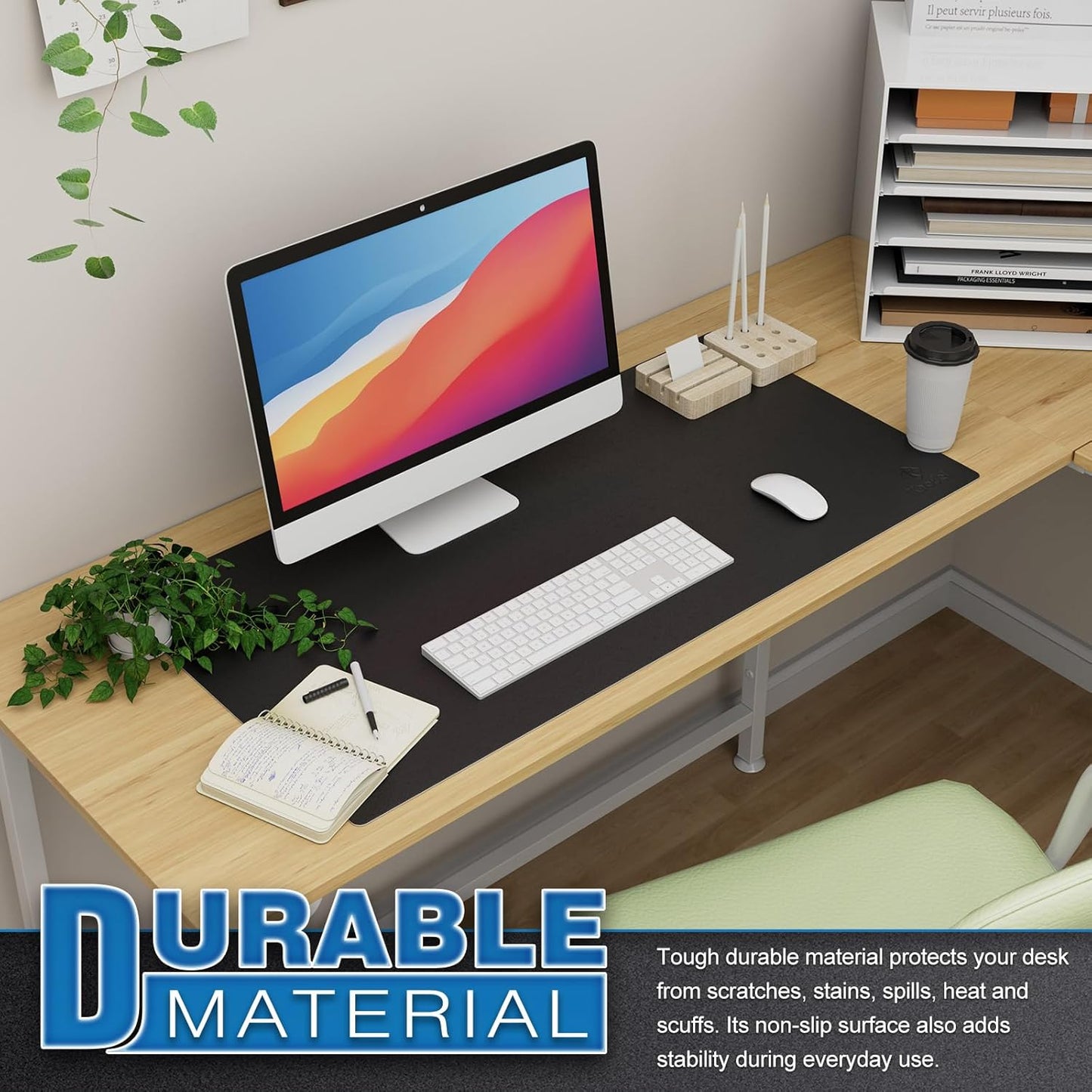 K KNODEL Large Office Leather Desk Mat, Mouse and Keyboard Pad, Computer and Laptop Mat, Desktop Protector and Cover, Writing Pad and Blotter (31.5"x15.7", Black)