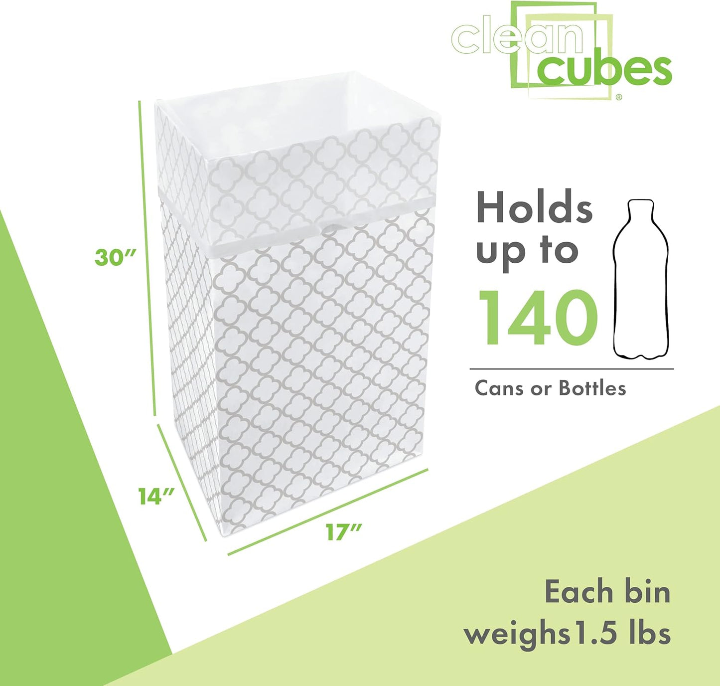 | 30 Gallon Disposable Trash Cans (3-Pack) with Fitted Trash Bags - Reusable Garbage and Recycling Bins for Parties, Events, and More (Trellis - 30” Height x 17” Width x 14” Depth)