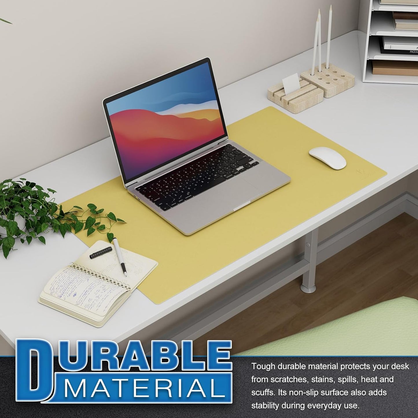 K KNODEL Small Office Leather Desk Mat, Mouse and Keyboard Pad, Computer and Laptop Mat, Desktop Protector and Cover, Writing Pad and Blotter (23.6"x13.8", Yellow)