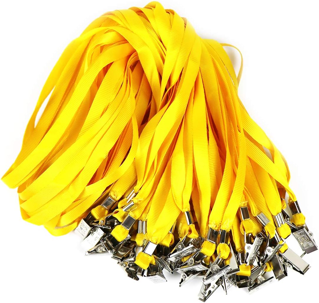 Bird Fiy Lanyards with id Holder Name Badges 50 Pcs Waterproof Type Clear Plastic Horizontal Name Tag Badge Id Card and 50 Pcs Lanyard (Yellow)
