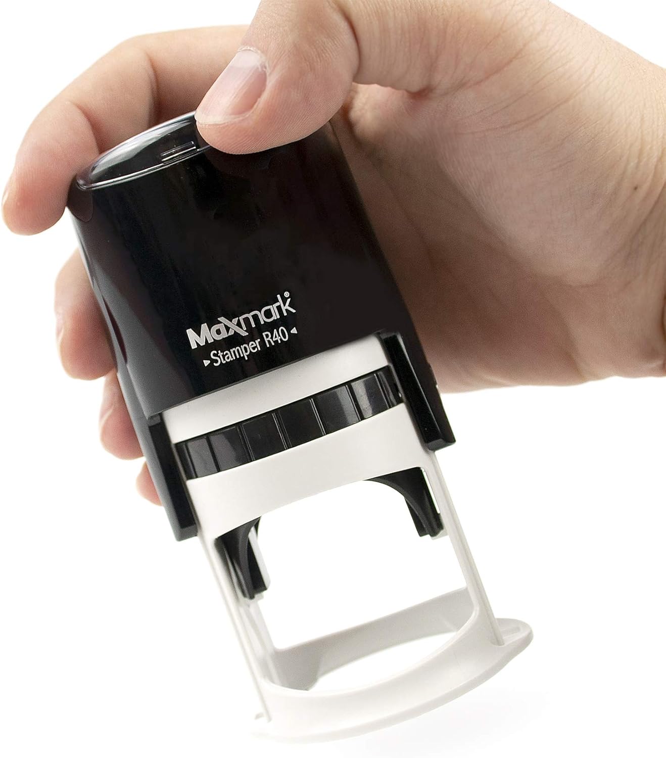 MaxMark Round Notary Stamp for State of Alabama- Self Inking Stamp - Top Brand Unit with Bottom Locking Cover for Longer Lasting Stamp - 5 Year Warranty