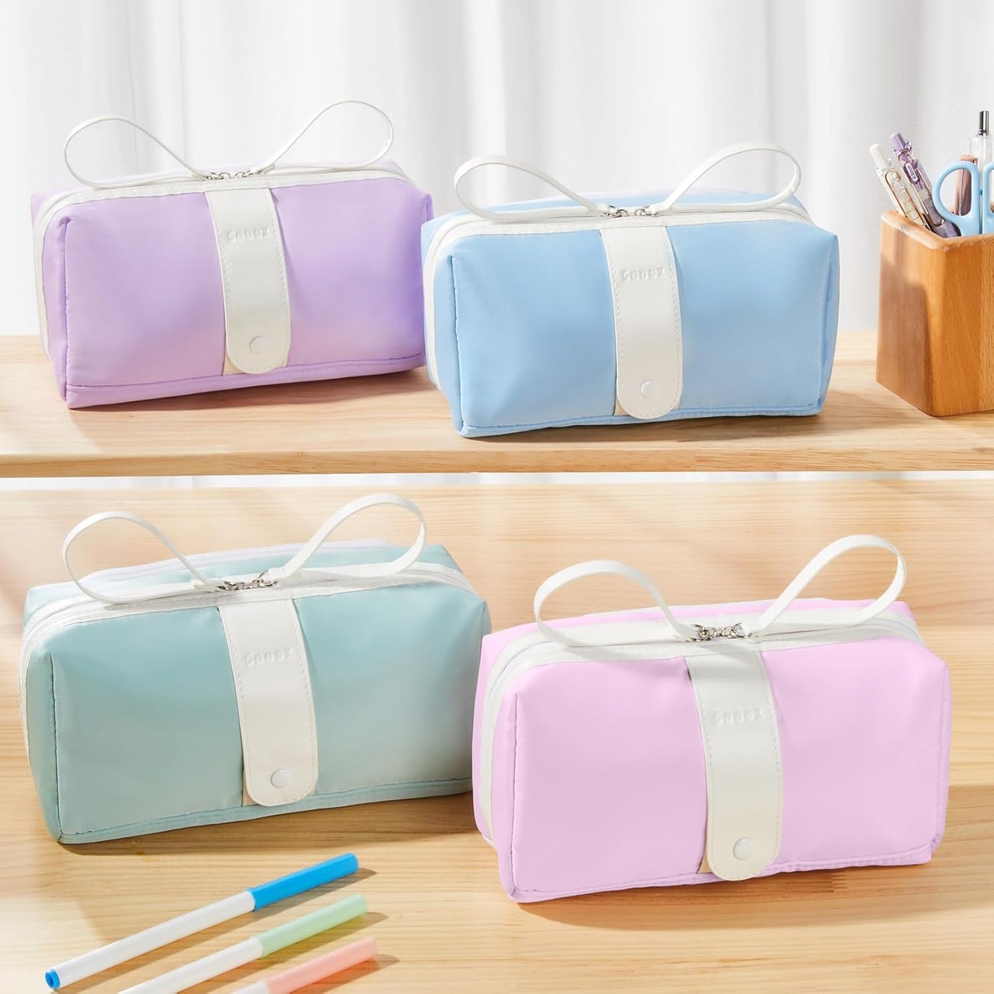 Sooez Big Capacity Pencil Case, Extra Large Pencil Pouch with Zipper Pocket, Wide Opening Pencil Bag, Portable Stationery Organizer, Cute Aesthetic School Office Supplies for Teens Girls Adults, Pink