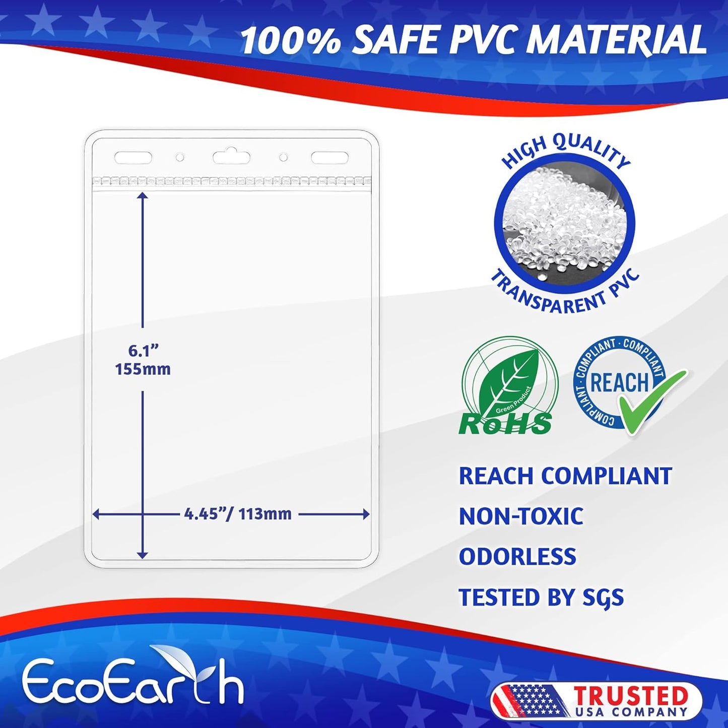 EcoEarth Passport & Identification Card Holders with Soft Edge (Clear, 4x6 Inch, 10 Pack), Extra Large Vertical ID Holder, Zipperless Plastic Name Badge Holders