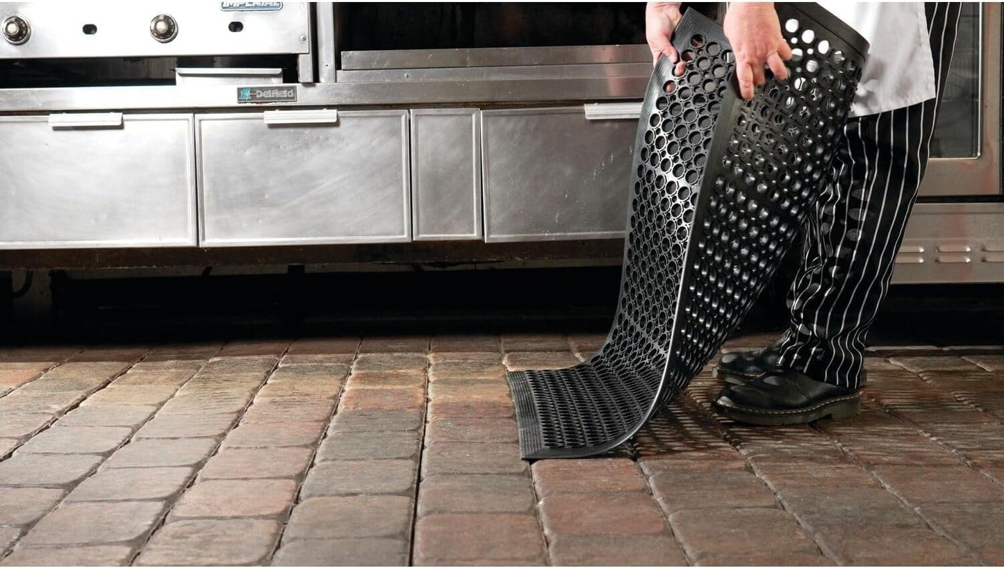 NoTrax 3' x 10' Anti-Fatigue Lightweight Restaurant Rubber Floor Mat with Drainage Holes, Beveled Edges, Non-Slip Mats, Red, T30 Competitor, T30S0310RD