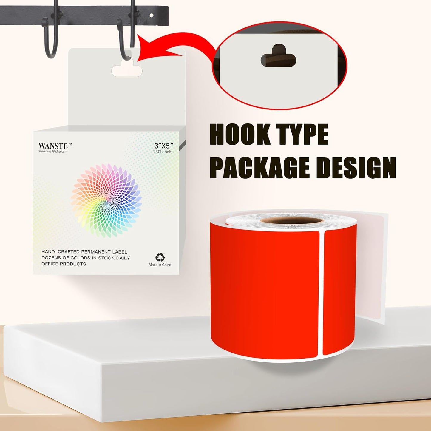 3 x 5 Inch 250Pcs Rectangle Color Coding Stickers,Strong Adhesion Easy to Write Label for Moving,Box Organization,Inventory,Business,Fluorescent Red