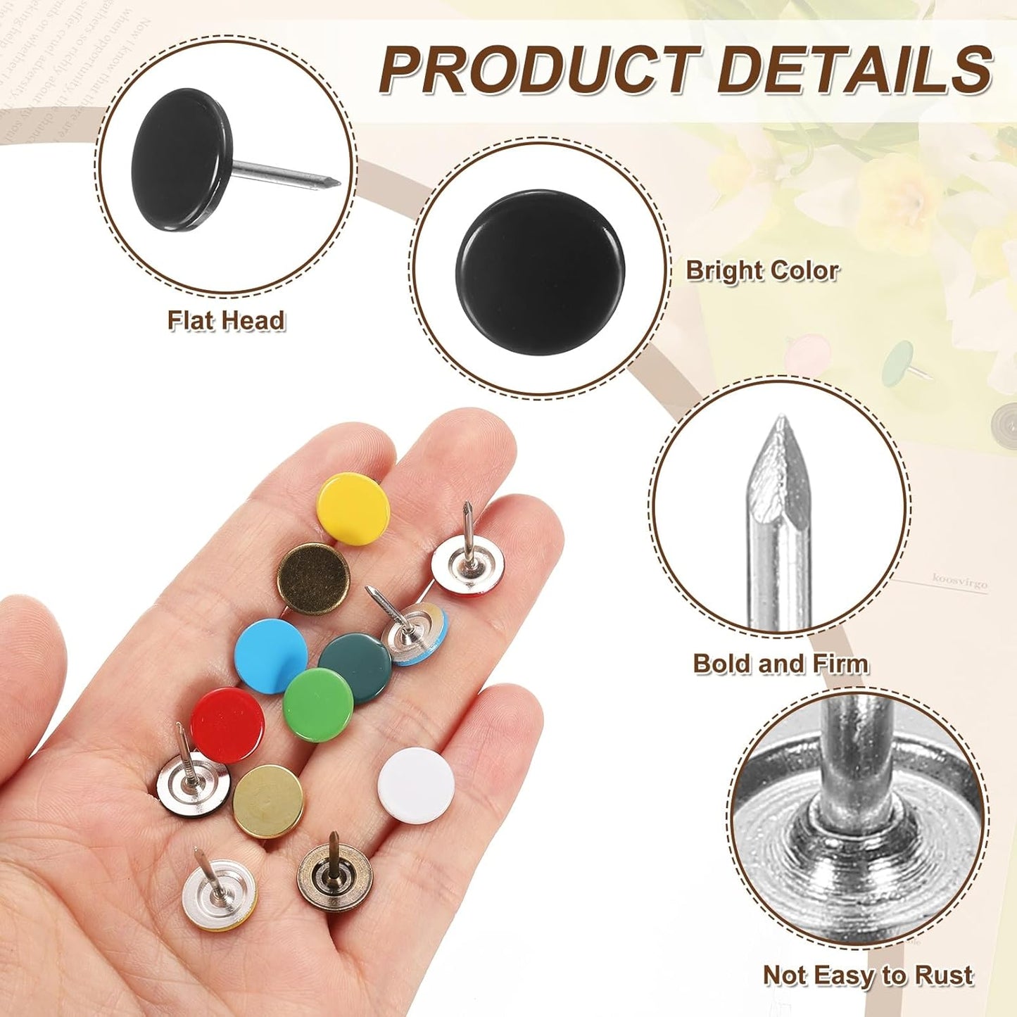uxcell 120Pcs Push Pins, 11mmx17mm Round Flat Head Decorative Thumb Tacks Upholstery Tacks for Cork Board Office Wall Hangings, Black