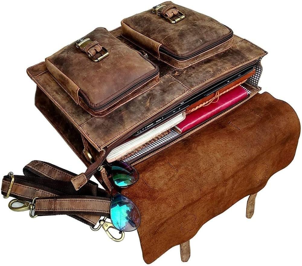 cuero Retro Brown Laptop Messenger Bag Office Briefcase Crossbody Travel Bag For Men And Women Bag Office Laptop Bag