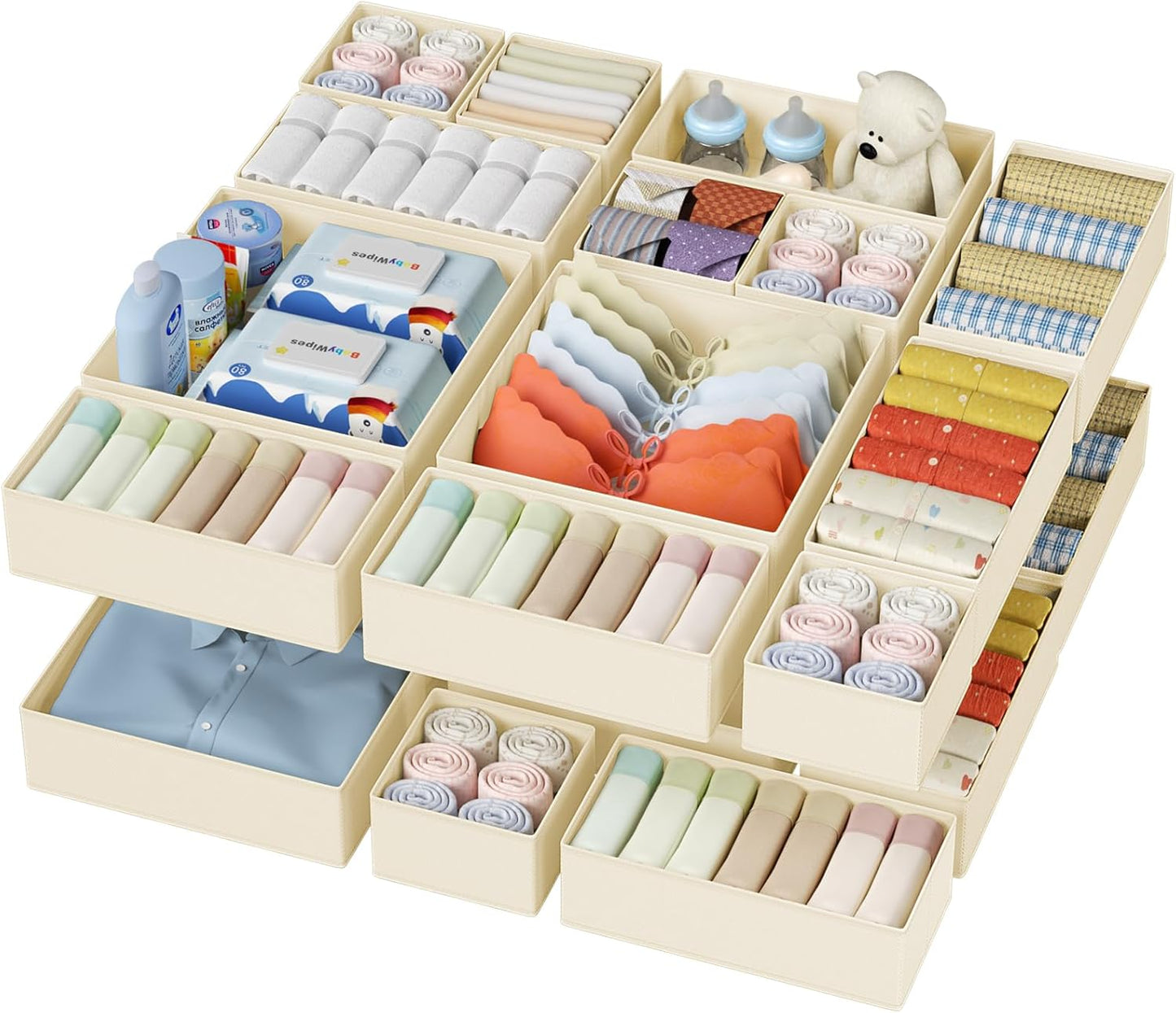DIMJ Drawer Organizer Clothes - 20 Pack Closet Drawer Organizer Bins for Baby Clothes Storage, Fabric Dresser Organizer for Nursery Bedroom, Foldable Small Drawer Dividers for Underwear Socks