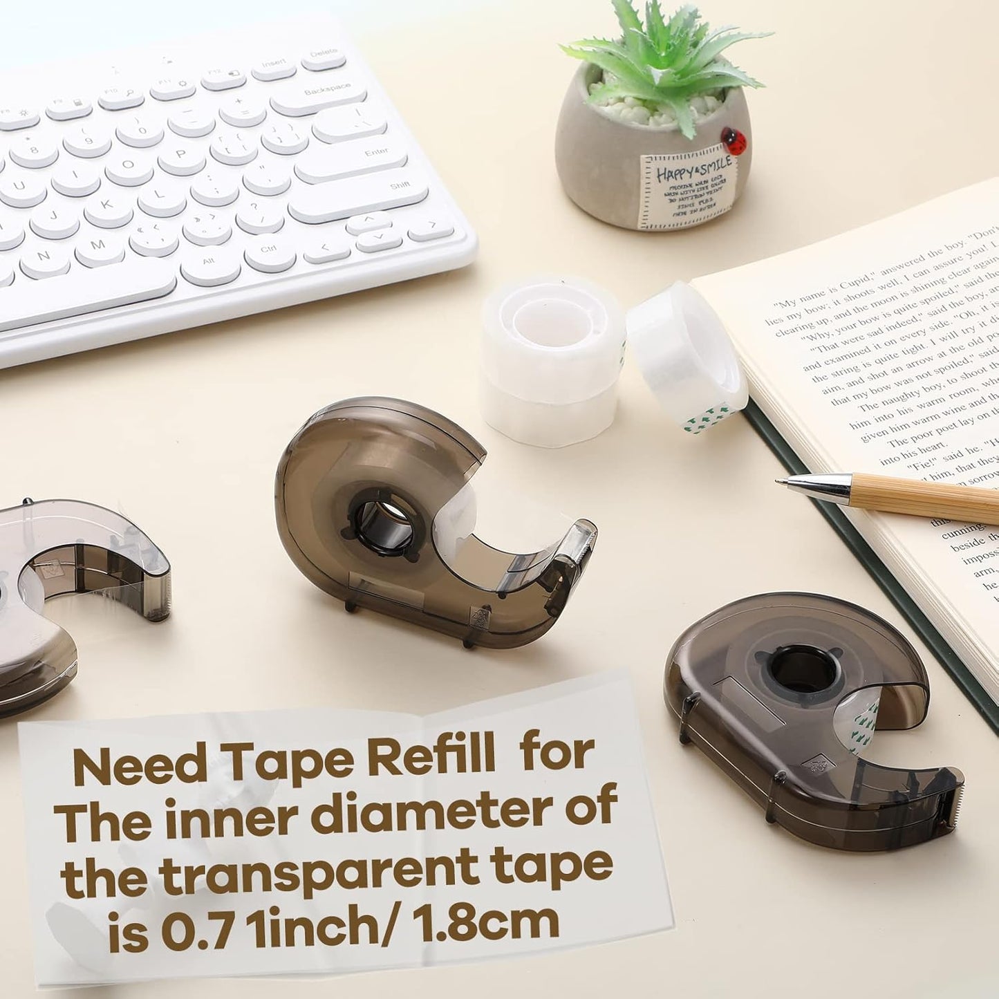 Sabary 50 Pcs Handheld Tape Dispenser Desktop Adhesive Cutter Transparent Plastic Refillable Dispenser Lightweight and Portable Manual Use Adhesive Holder for Home Packing, No Tape Included