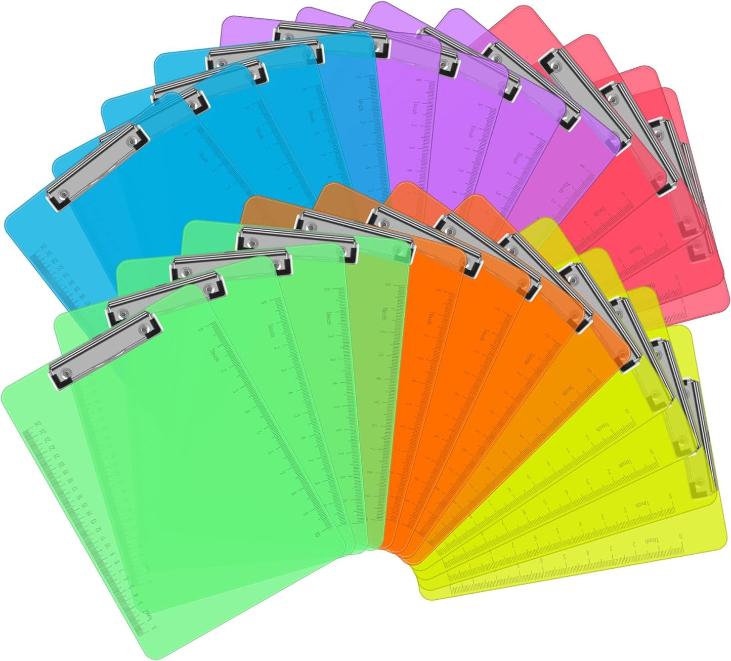 Plastic Clipboards, PANDRI 24 Pack Clear Colored Clipboards, Low Profile Clip Board 12.5 x 9 Inch Standard Letter Size, Office Supplies Classroom