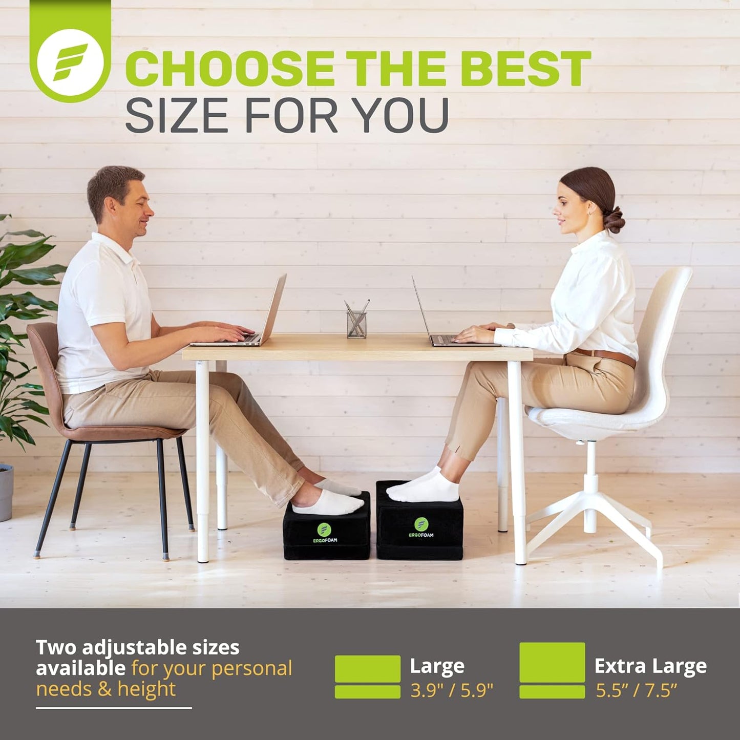 ErgoFoam Flat-Top Adjustable Foot Rest - High-Density Compression-Resistant Foam, Non-Slip, Black, Modern, Office