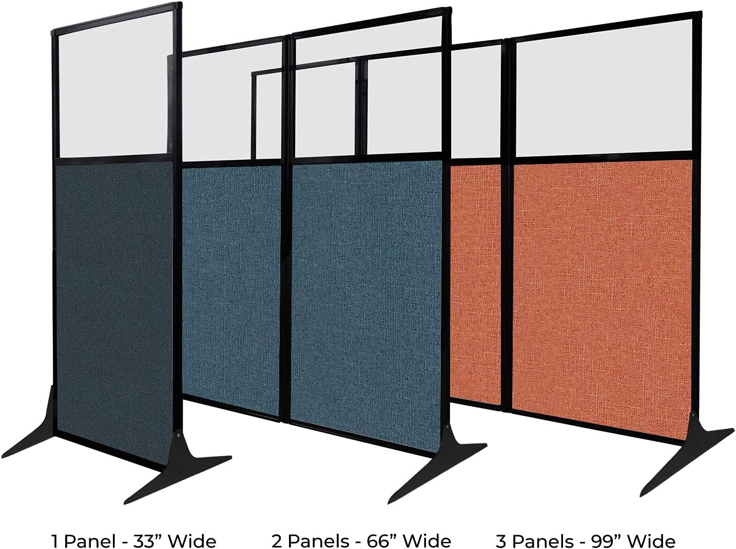 Versare Workstation Partition | Portable Wall Divider | Modern Office Cubicle | Free Standing Privacy Screen | Flexible Work Space | 33" x 70" W/Window, Caribbean Fabric Panels