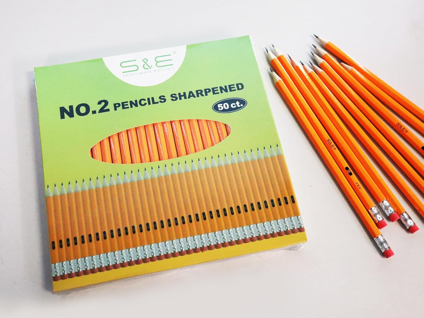 S & E TEACHER'S EDITION 50Pcs Wooden Pencils with Eraser Tops, Wood Pencil, Pre-sharpened Pencils with Eraser top, 2 HB Pencil for Writing Drawing Sketching Back to school