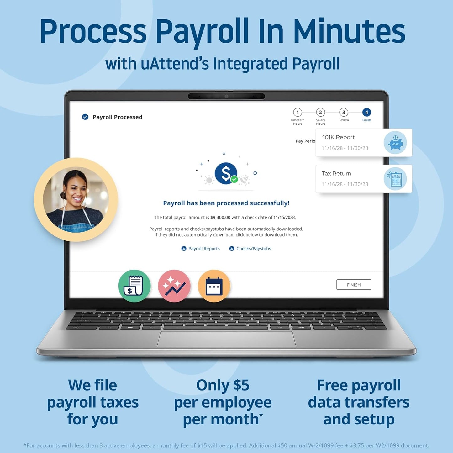 uAttend BN6000 Biometric Time Clock System for Small Business with Cloud-Based Employee Timecards