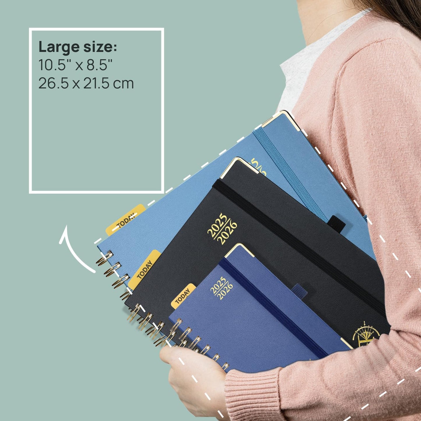 POPRUN Academic Planner 2025-2026 (July 2025-June 2026), Daily Weekly and Monthly Appointment Book (Wirebound Hard Cover - 10'' x 8'') with Hourly Time Slots, Tabs, 100 GSM - Light Pink