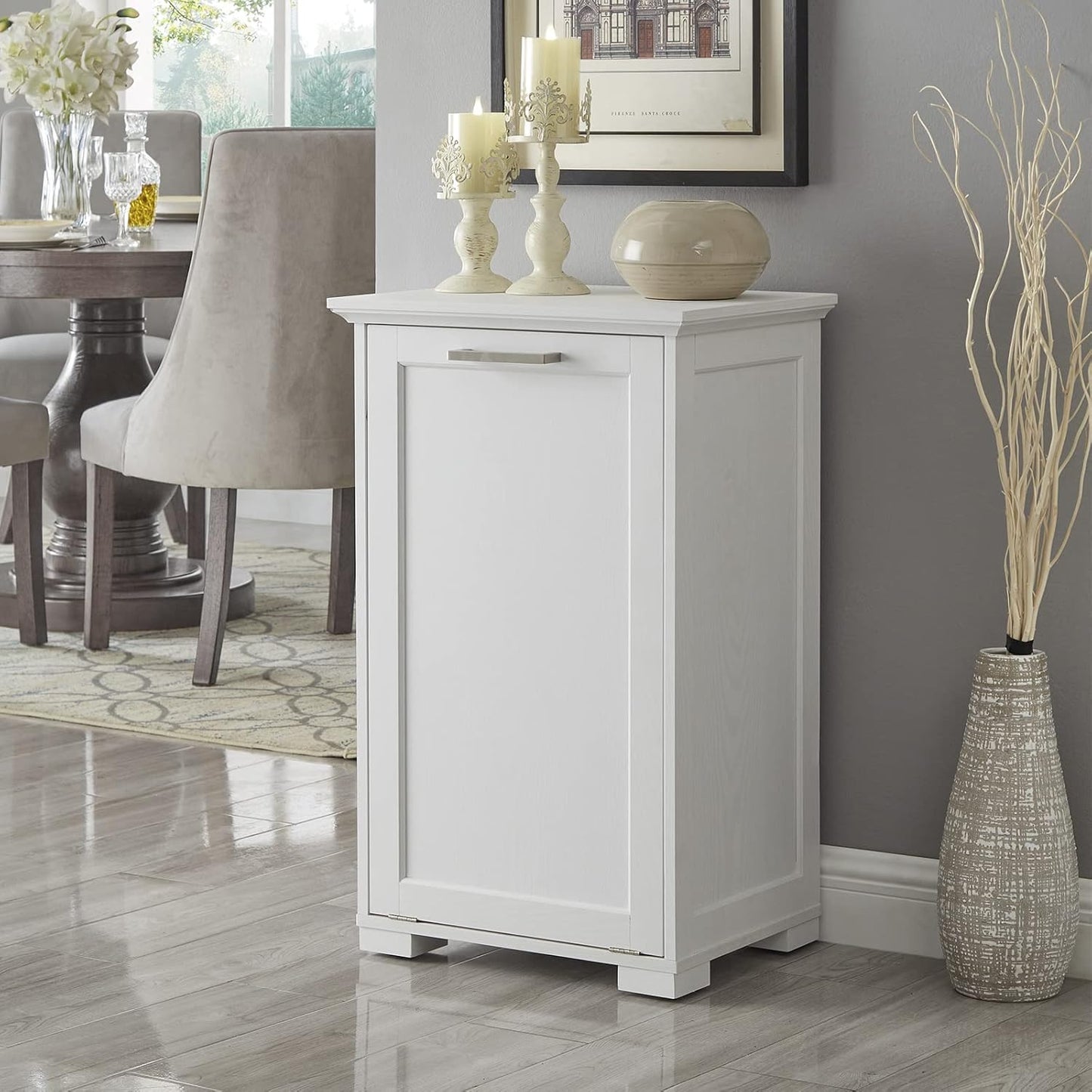OLD CAPTAIN Tilt-Out Laundry Sorter Cabinet/Wooden Tilt Out Trash Cabinet, with Negative ion and deodorizing Function to Ensure The Cleanliness of The Kitchen Trash can(White)…