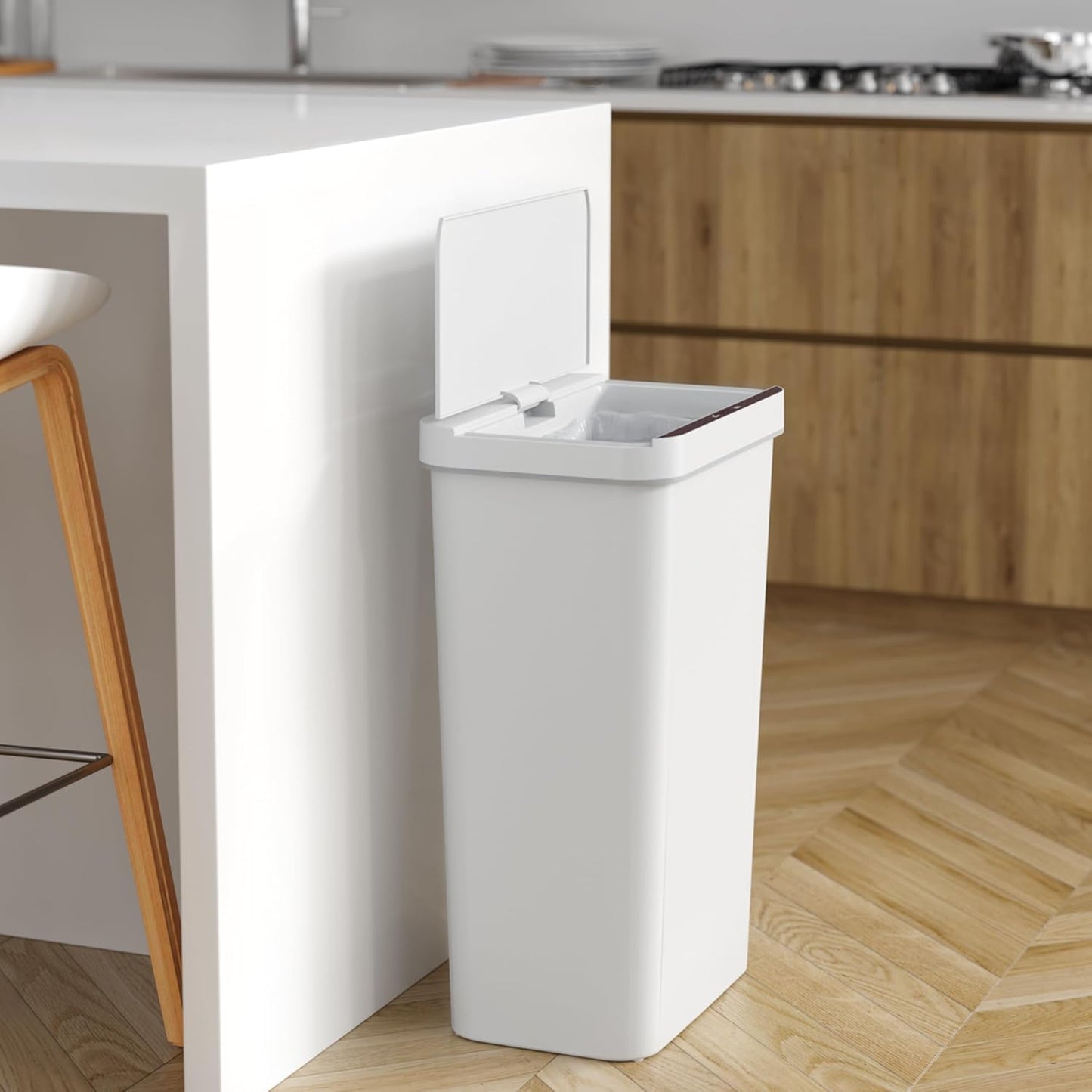 iTouchless Prime 13.2 Gallon Sensor Trash Can, Slim and Space-Saving, Durable Dent-Proof Construction, Automatic Bin White Color Great for Kitchen, Home, Office, Business, Garage, Plastic