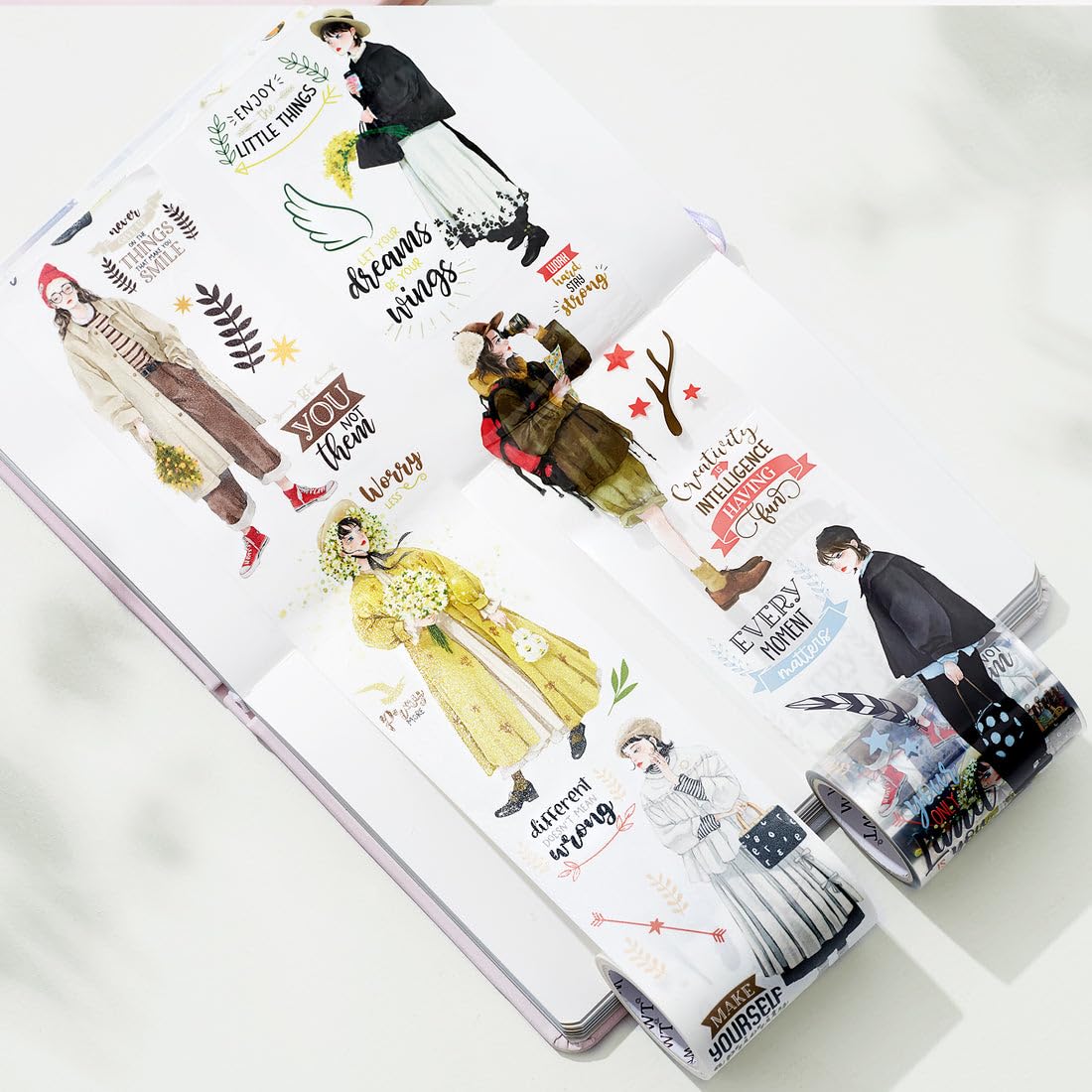 WT Twilight Zone Wide Washi Tape, Single Roll, Original Designs, Modern Girls Decorative Tape, Fashion Characters Figures, Washi Tape for Journaling, Bujo Planner Supplies, DIY Paper Tapes
