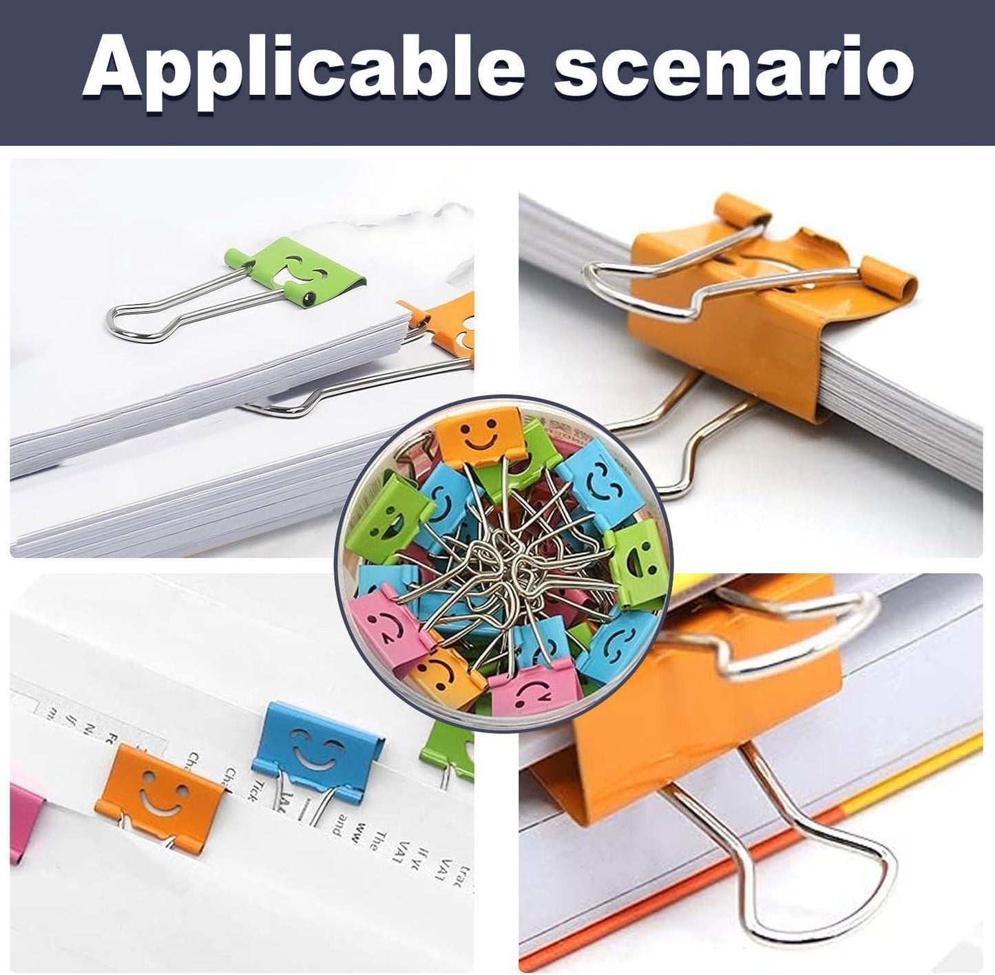 240 Pack Smiling Binder Paper Clips, Mini Metal Binder Clips for Kitchen, Send Goods from Local Warehouse, Cute Binder Clips, School Personal Document Organizing Classifying, Office, Paper Clamps