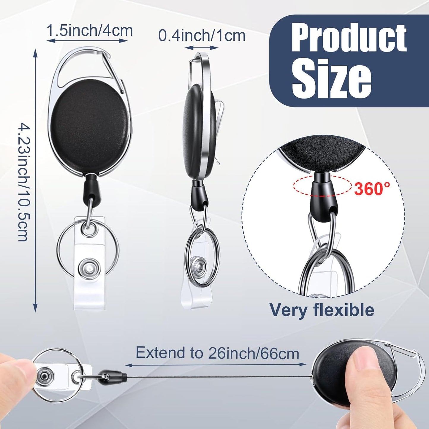 Laumoi 350 Packs Retractable ID Badge Holder Name ID Badge Reel Clips Keychain with Belt Clip and Key Ring for Office Worker Doctor Nurse Employee (Black)
