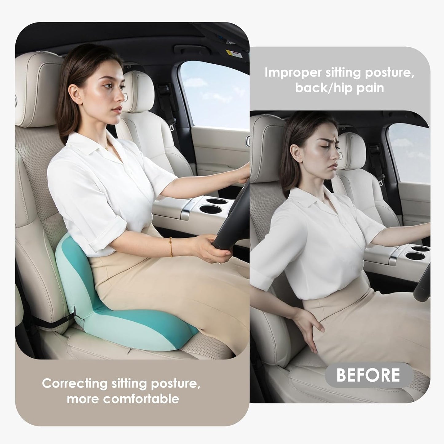 FLORICH Memory Foam Truck Seat Cushion with Adjustable Strap,Seat Cushion and Lumbar Support Pillow for Car Office Chair, Ergonomic Back Support & Sciatica Relief for Long Drives(Green)