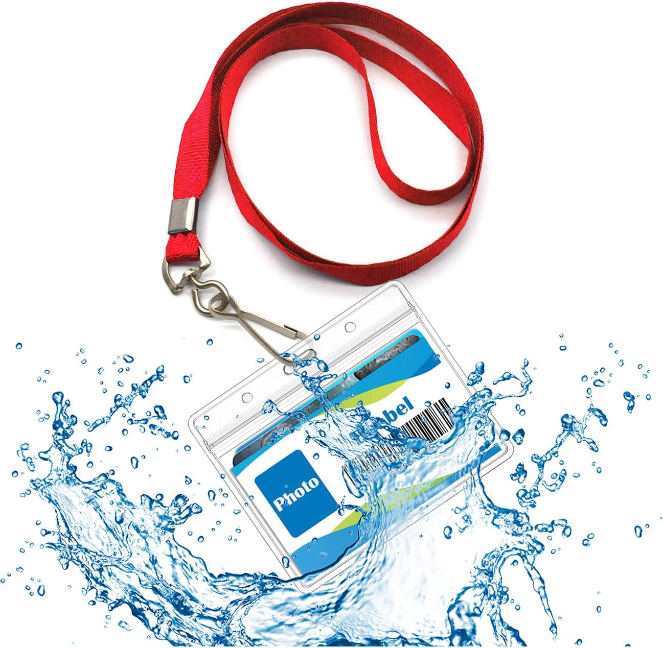 Beebel ID Badge Holder Lanyards with Waterproof Badge Card Bulk Lanyard for Name Tags Holders(Red)