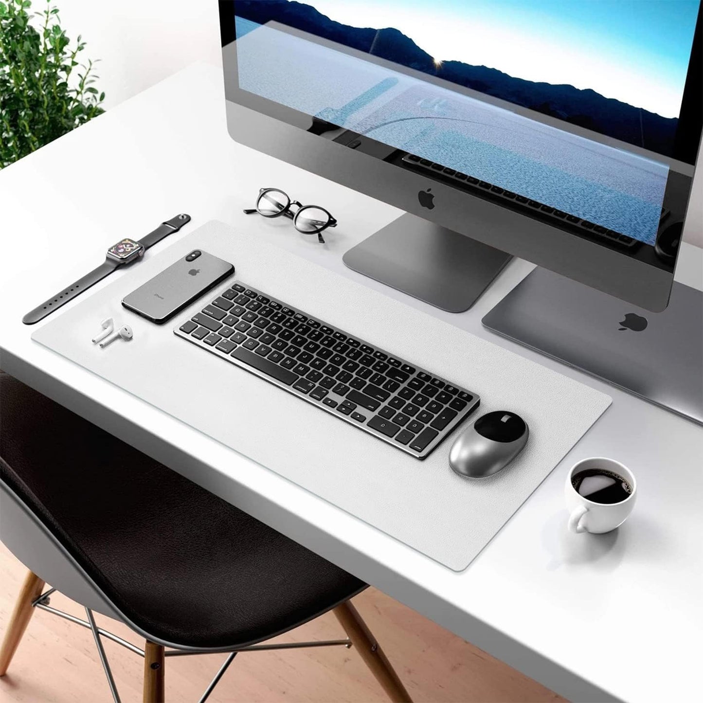 Aothia Double-Sided PU Leather Desk Pad - Non-Slip Large Mouse Pad & Desk Mat for Office, Home - Waterproof, Easy to Clean, Durable Dual-Sided Surface (36" x 17", White)