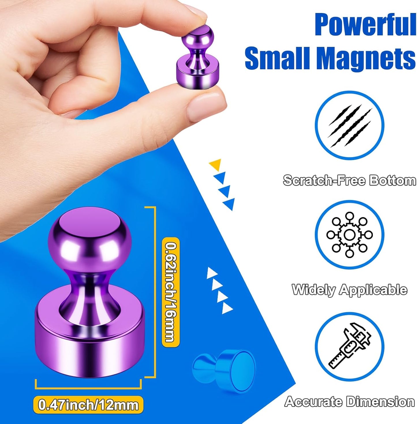 Strong Whiteboard Magnets, Small Magnetic Push Pins, Purple Metal Fridge Magnets, Magnetic Clips Heavy Duty for Office, Gadgets, Locker Accessories, Desk Accessories, Pack of 56