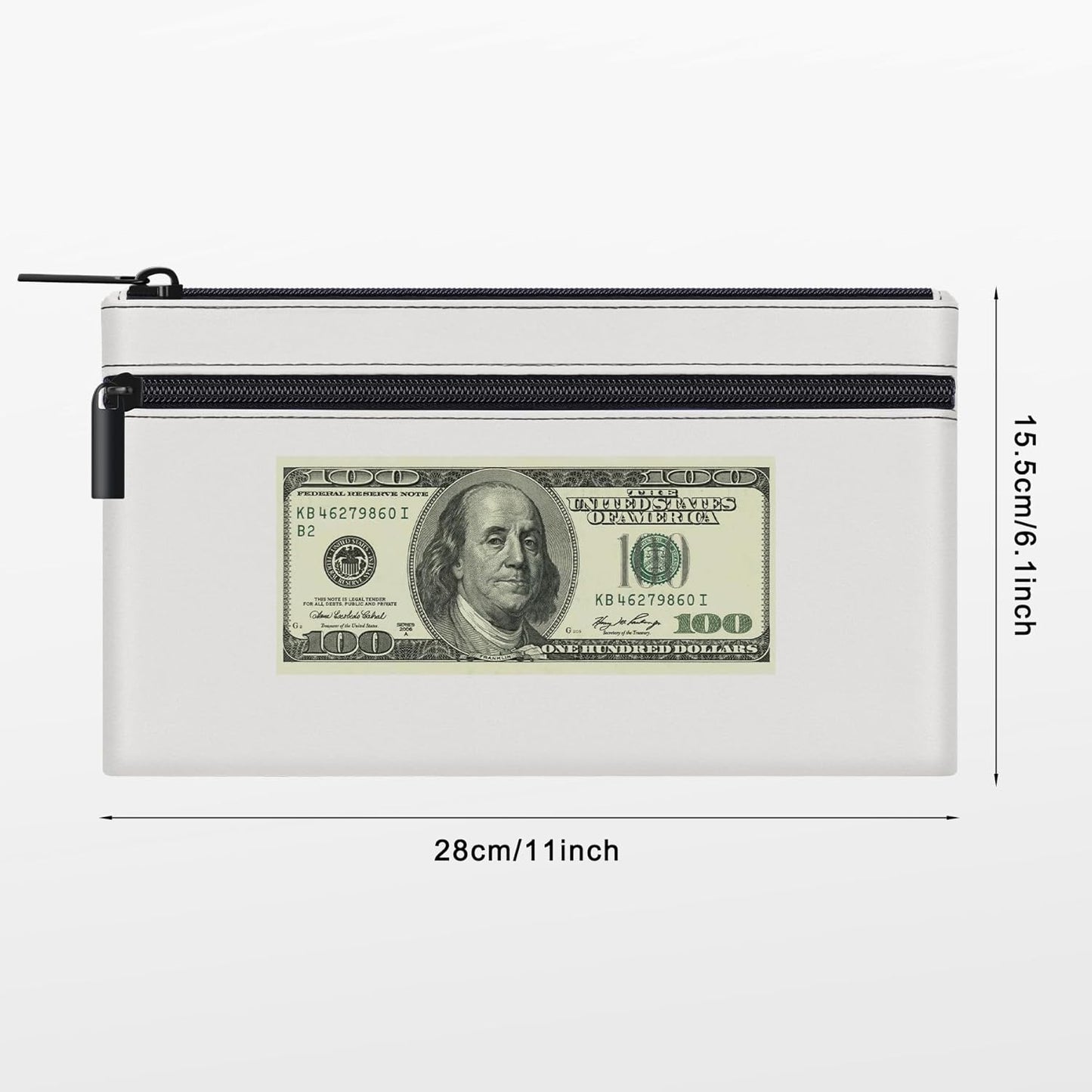 HAUTOCO 2 Pack Money Bag with Zipper 11x6.1 inch Money Pouch with Lined PU Leather Bank Bag Two Pockets Utility Wallet for Cash Check Receipt Coins Cosmetics, White