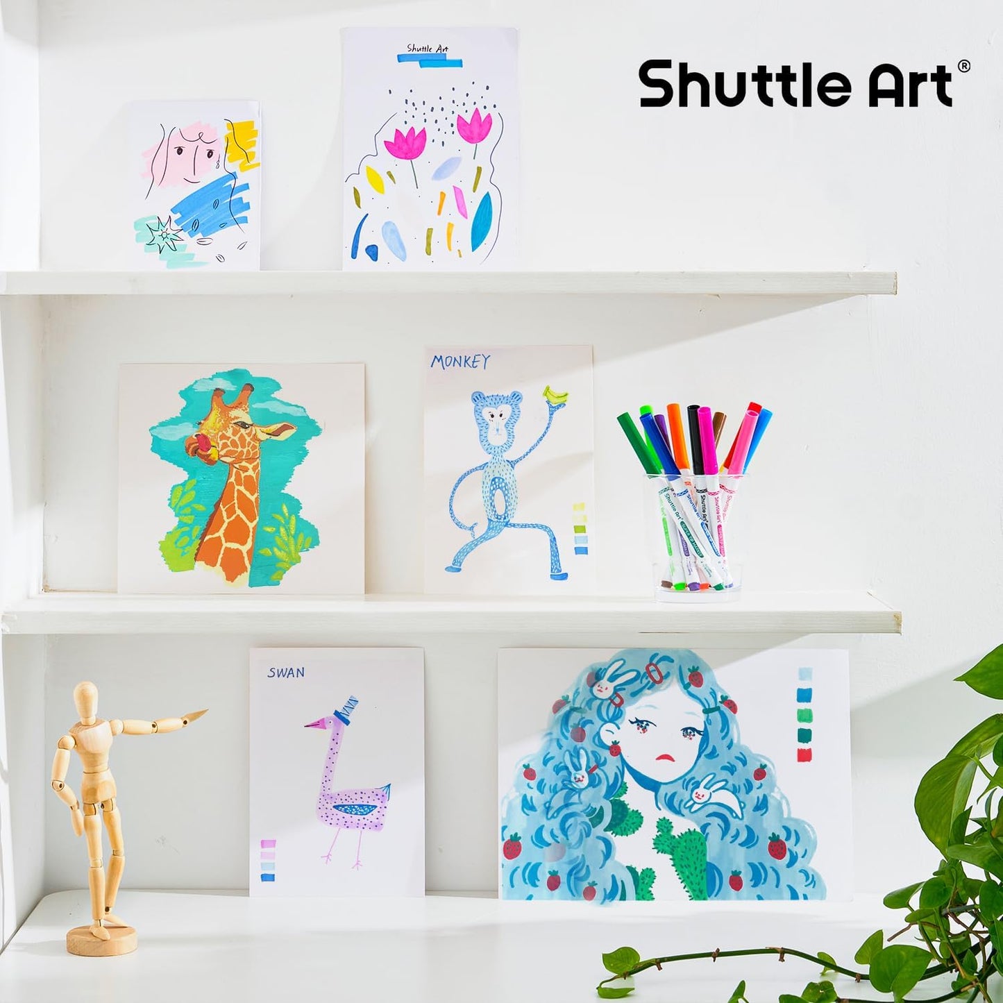 Shuttle Art 240 Pack Washable Super Tips Markers, 12 Assorted Colors Conical Tip Large Markers Bulk with a Box, Bonus Caps, Home Classroom School Supplies for Toddlers Kids Adults Students Teachers