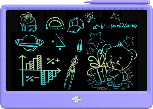 FLUESTON LCD Writing Tablet, Doodle Board Toys Gifts for 3-8 Year Old Girls Boys, 12 Inch Colorful Electronic Board Drawing Pad for Kids, Gifts for Toddler Educational Learning Travel Birthday, Purple