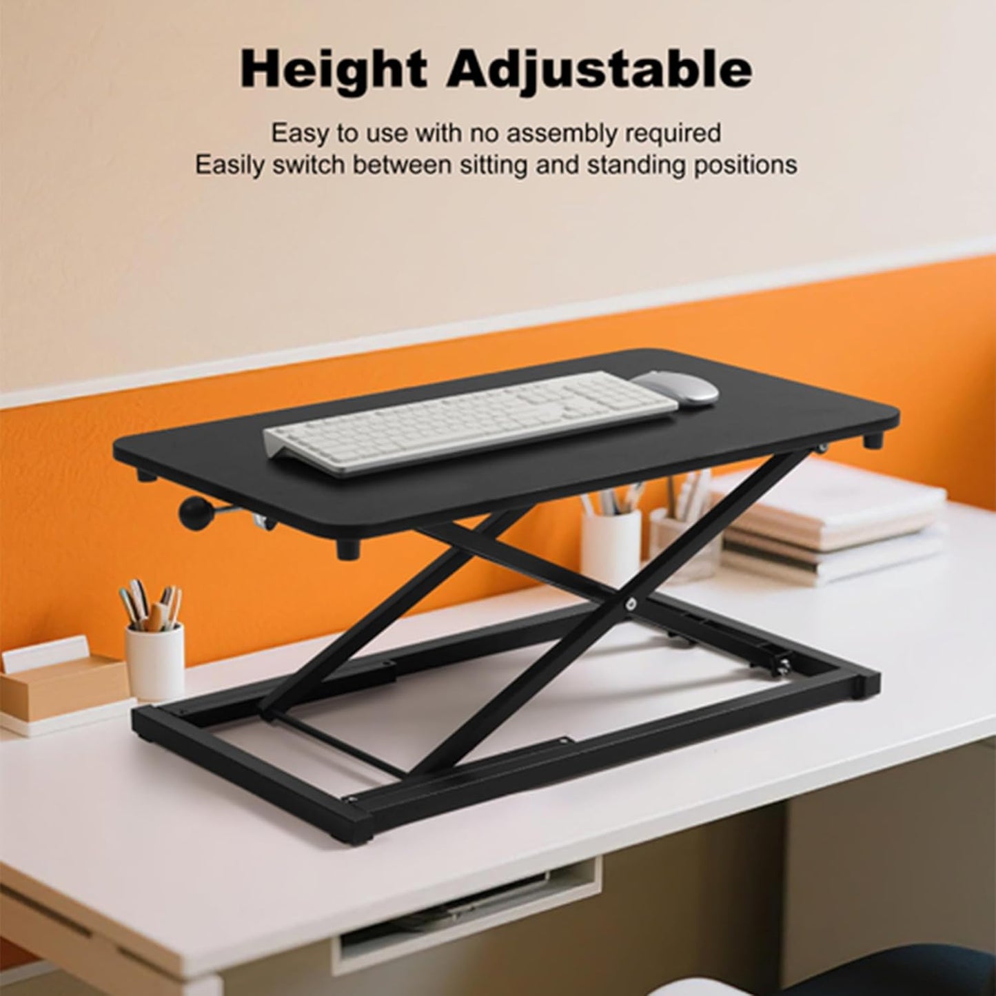 Standing Desk Converter Height Adjustable, Stand up Desk Riser, Easy Lift Height Converter Computer Workstations Home Office Study Room Portable Small Table Black Size 23.6 Inch C