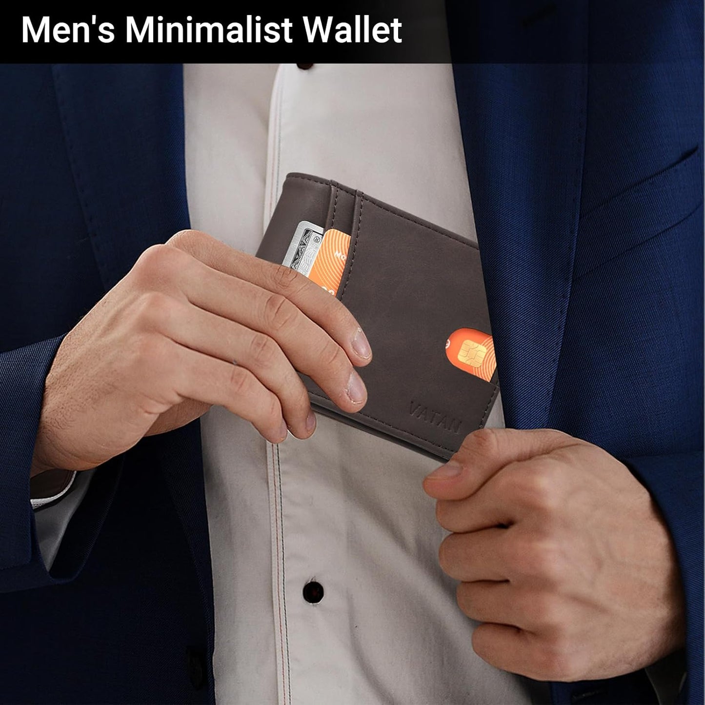 VATAN Wallet for Men, Mens Minimalist Wallet Credit Card Holder, Slim Leather Rfid 2 ID Window Large Capacity With Gift Box (Crazy Horse Deep Brown)