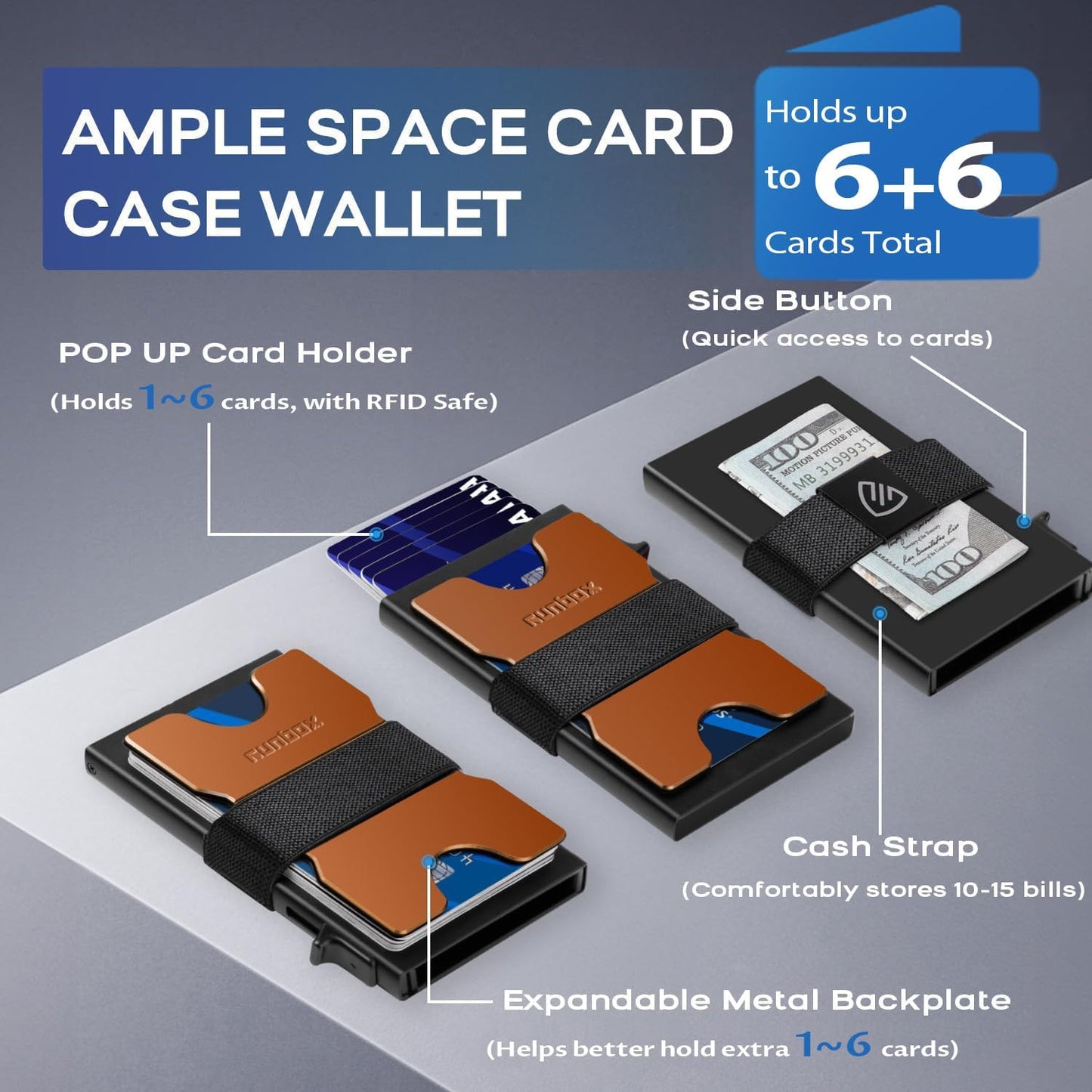 Slim Card Holder Wallet for Men, Minimalist RFID Blocking Wallet with Pop Up Function, Ultra-Thin Design, Metal Business Card Cases holds 12+ Cards, Gifts for Men, Men's Accessories