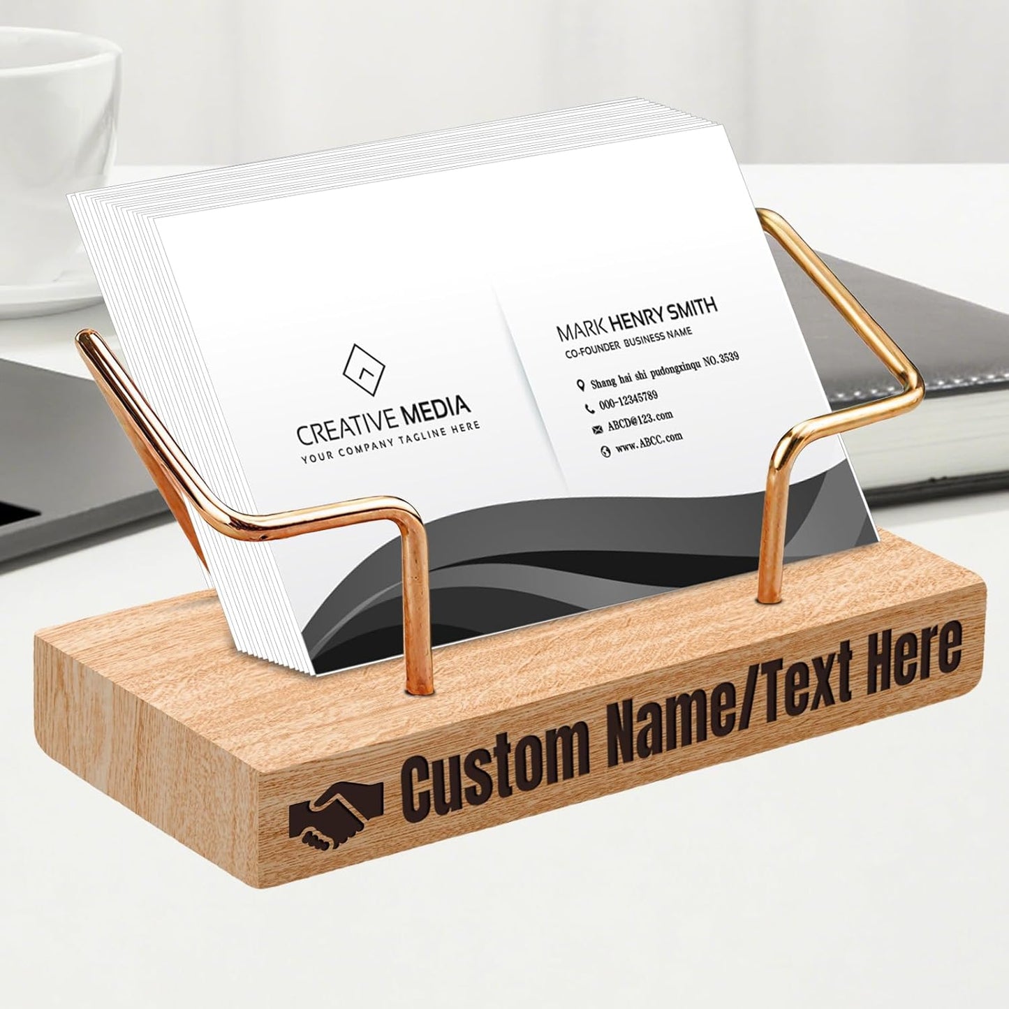 Custom Engraved Business Card Holder for Desk Personalized Wooden Business Card Display Stand Customized Businese Gift for Office Home Desktop