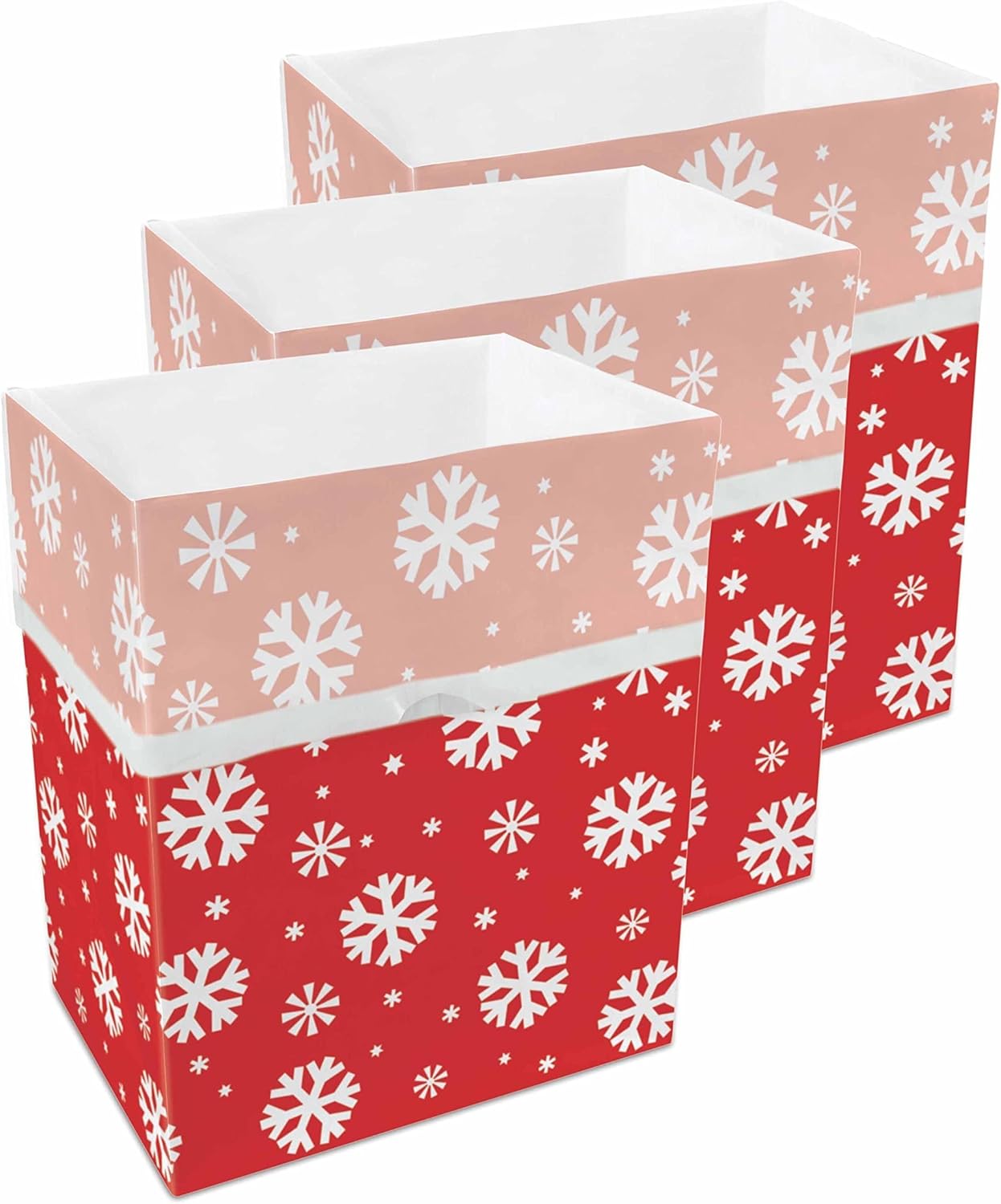 | 13 Gallon Disposable Trash Cans (3-Pack) with Fitted Trash Bags - Reusable Garbage and Recycling Bins for Parties, Events, and More (Snowflake - 17" Height x 13.5" Width x 10" Depth)
