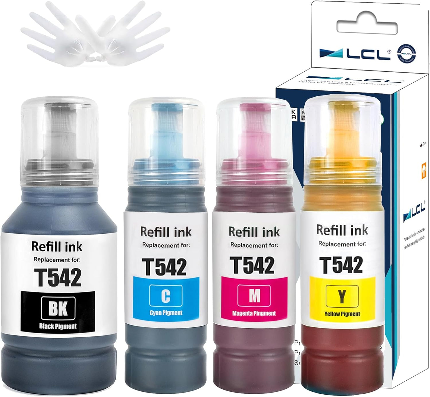 LCL Compatible Ink Refill Bottles Replacement for 542 T542 Ink High Capacity Compatible with Ecotank ET-5150 ET-5170 ET-5180 ET-5850 ET-5800 ET-5880 ET-16600 ET-16650 ST-C8000 ST-C8090 Printers (KCMY)