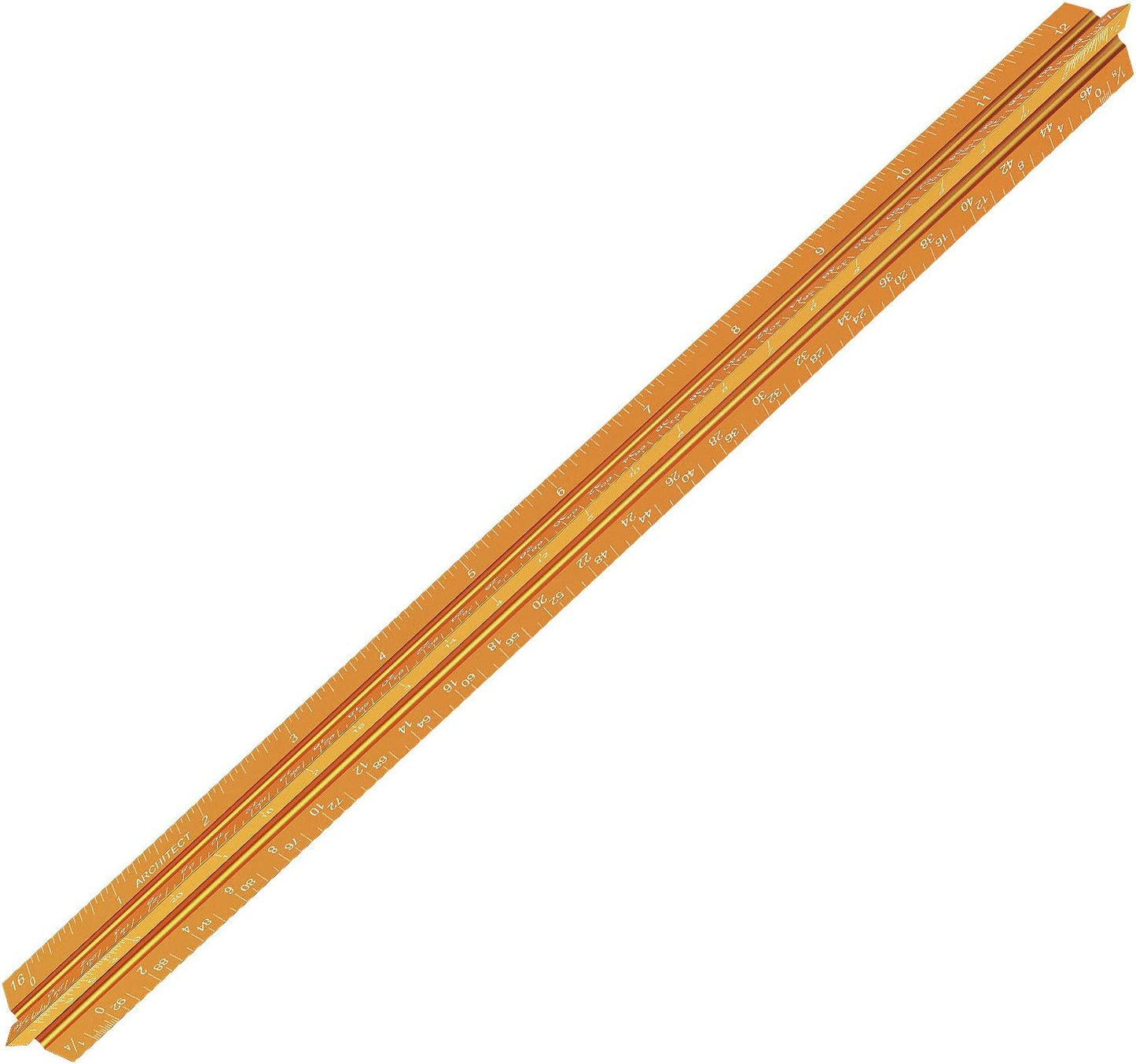12" Architectural Scale Ruler Aluminum Architect Scale Triangular Scale Ruler for Architects, Draftsman, Students and Engineers, Golden