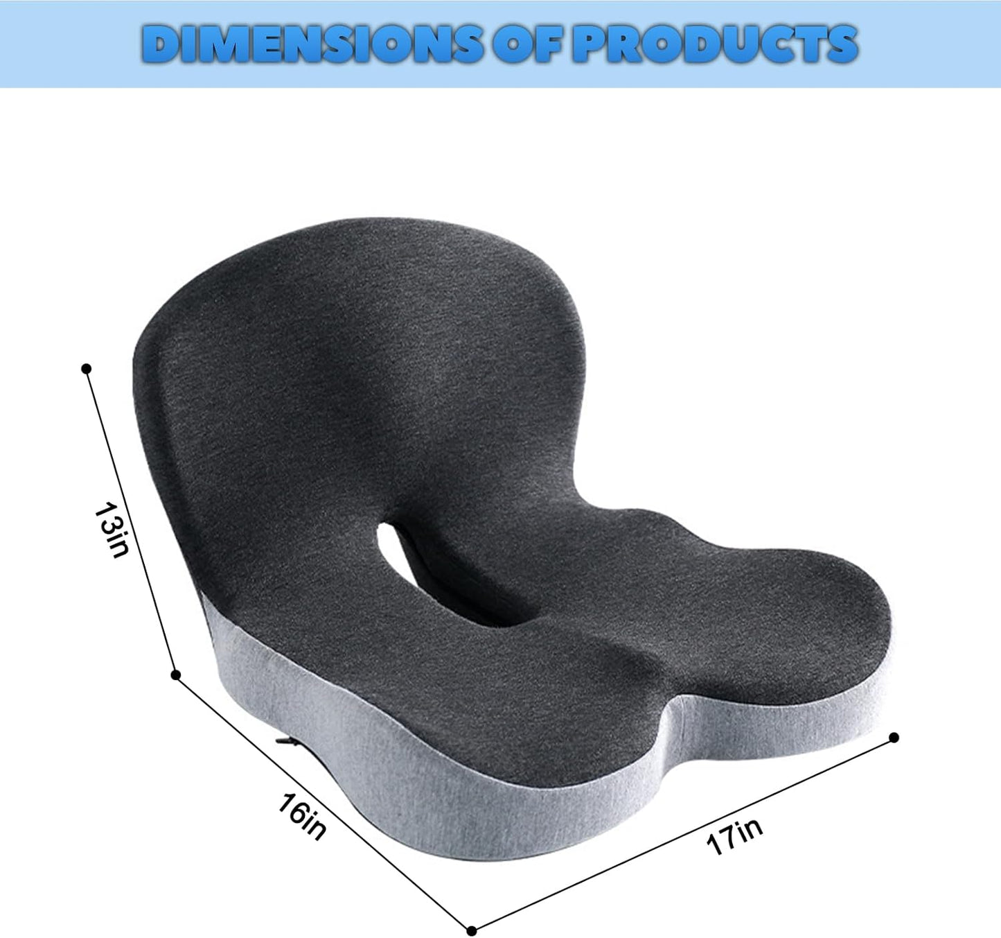 Buttocks Cushion for Office Chair Memory Foam Seat Pad for Butt Support Tailbone Relief Ergonomic Chair Cushion for Home Car Travel or Work (Blue and Gray Patchwork Color)