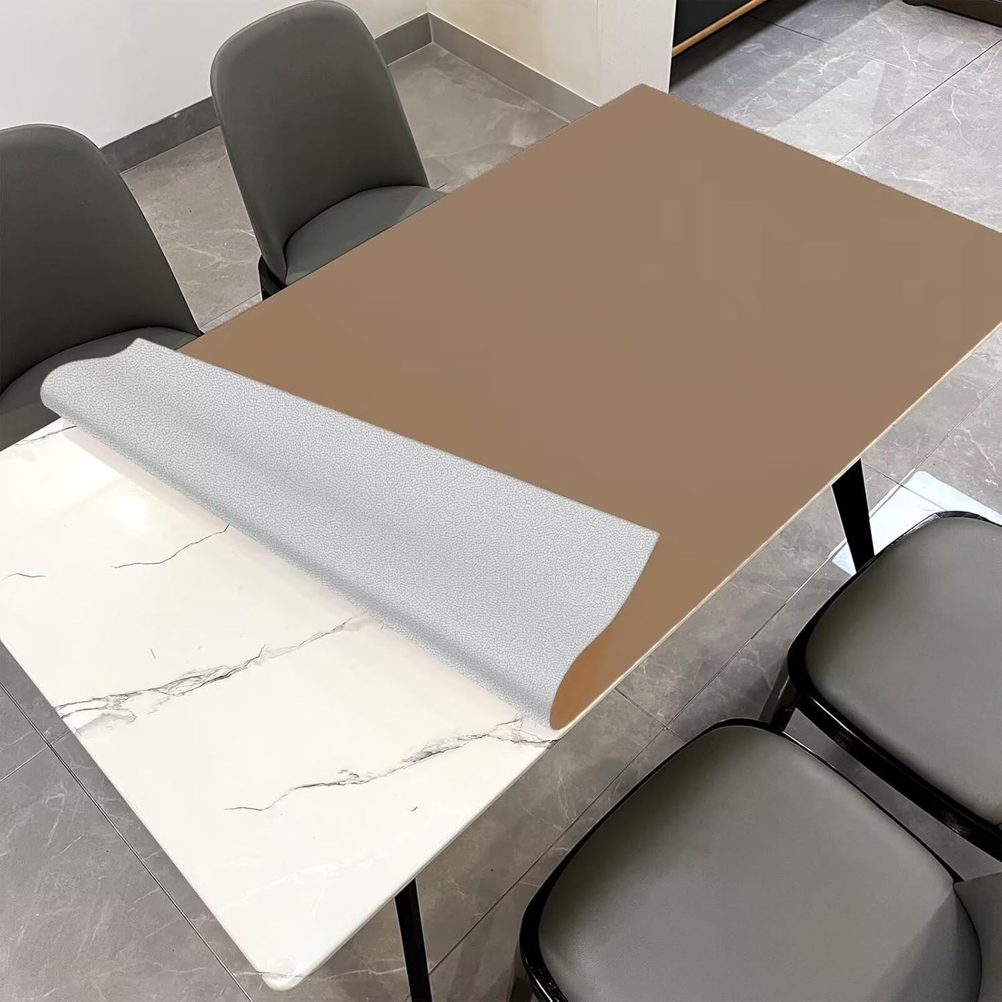Leather Table Cover,1.8mm Thick,36x60 Inch Table Protector,Table Protector for Dining Room Table,Dining Table Cover,Table Cover Protector,Coffee Table Protector(Khaki+Silvery,36x60)