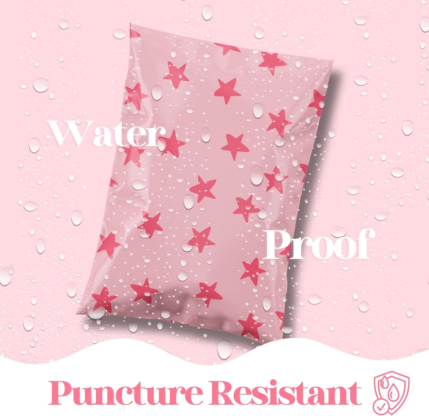 14.5x19 Designer Poly Mailer 100 Pack Heavy Duty Waterproof Self Seal Shipping Bags for Small Business Large Mailing Envelopes Bulk Tear Resistant Cute Packaging Seeing Stars Pink