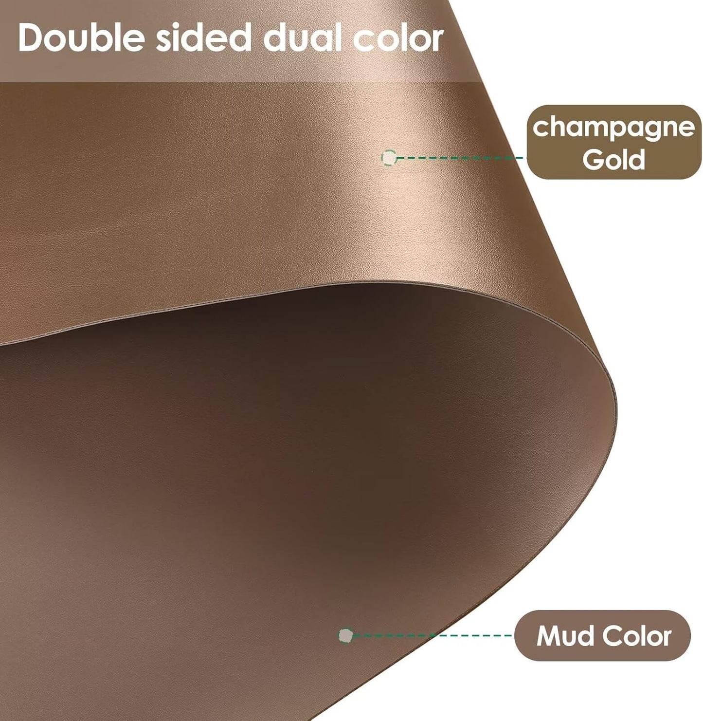 Leather Table Cover,1.8mm Thick,16x91 Inch Desk Cover,Dresser Top Cover,Dresser Top Protector,Dresser Cover Top for Bedroom.(Mud Color+Champagne Gold,16x91)