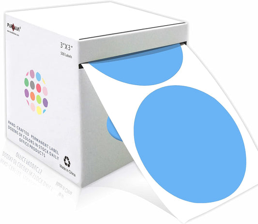 PARLAIM 3 Inch Round Permanent Adhesive Color Cod Dot Stickers,500 per Dispenser Box Roll dots Label Inventory Circle Stickers (Light Blue)
