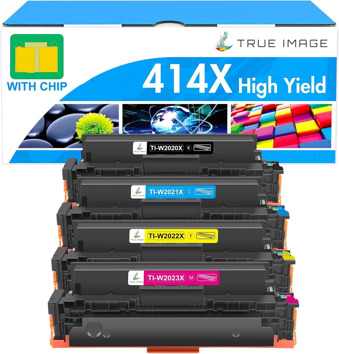 414X Toner Cartridges 4 Pack High Yield: MFP M479fdw - 414A with Chip Compatible Replacement for HP 414X 414A 2020X for HP Color Laserjet Pro MFP M479fdw M479fdn M454dw M454dn Printer Ink (K/C/M/Y)