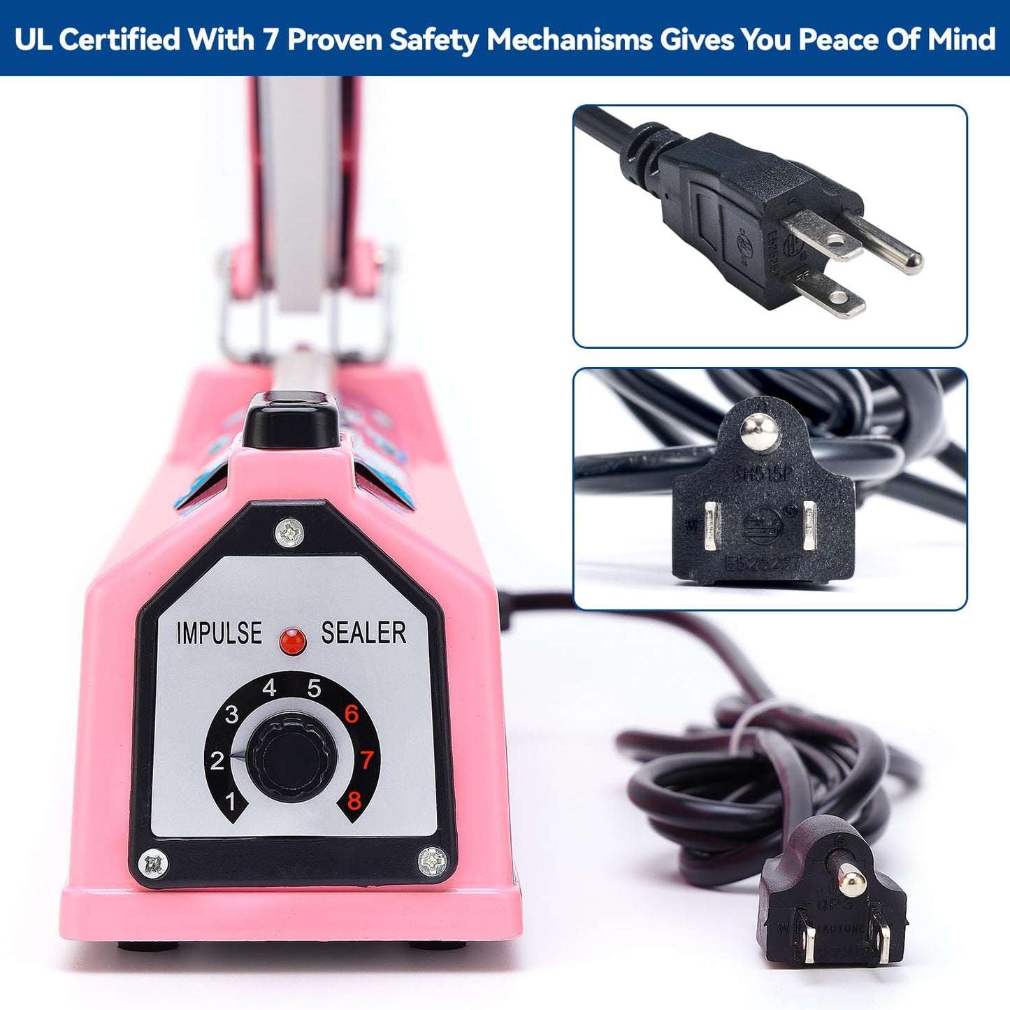 Sealer Pro - 8 inch Impulse Heat Sealer - 2mm Sealing Width - Manual Heat Sealer Machine for All Bags - Most Heavy Duty for Strong, Secure Sealing for Long Term Food Storage - Extra 2 Replacements, 2 Fuses Included(Pink)