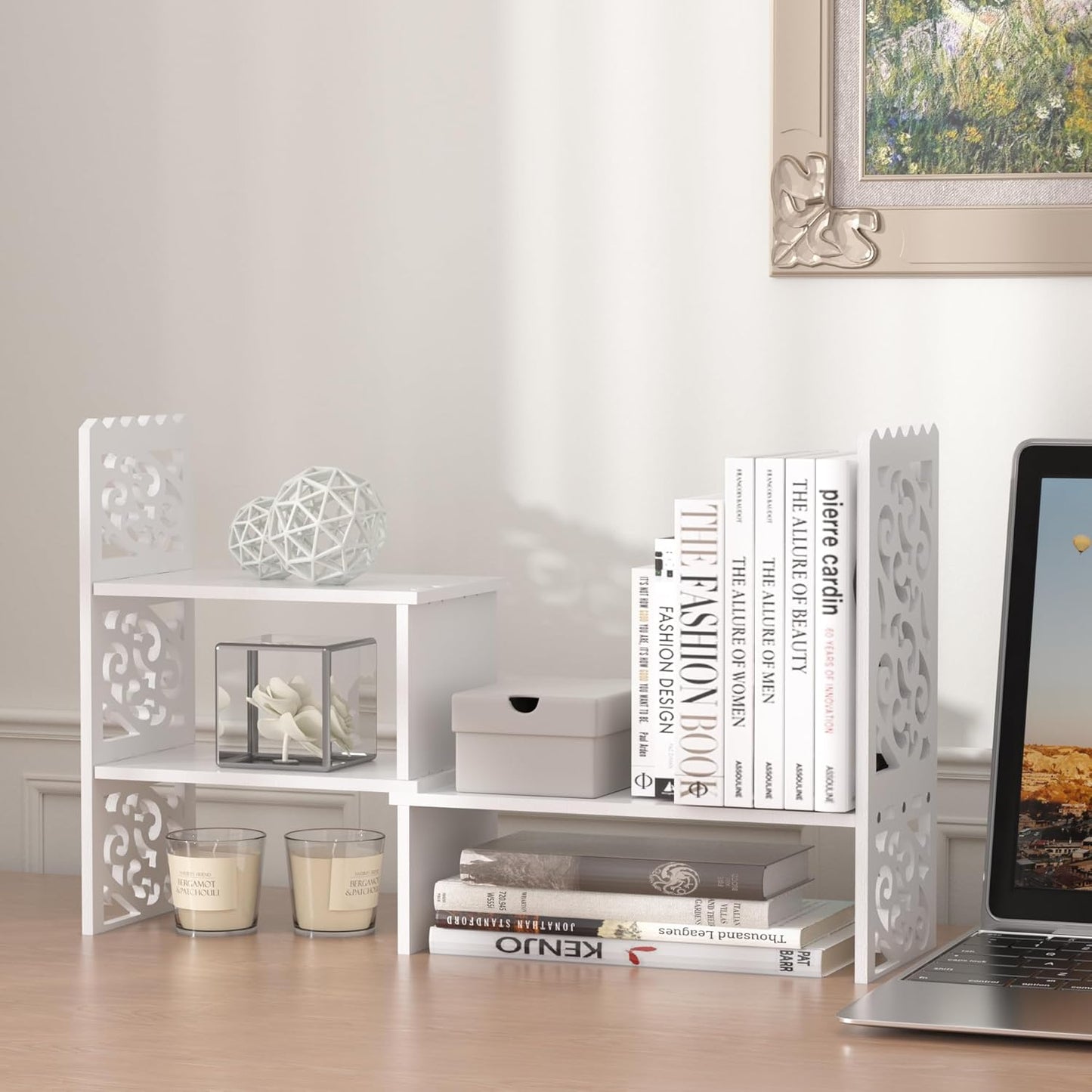 Jerry & Maggie - WPC Desktop Organizer White Office Storage Rack Shelf | Birthday Gifts - Toy - Home Decor | Free Style Rotation Display Modern Luxurious Stand Shelf (White)